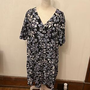 LOFT black floral short sleeve peplum bottom button front dress Size XLP New